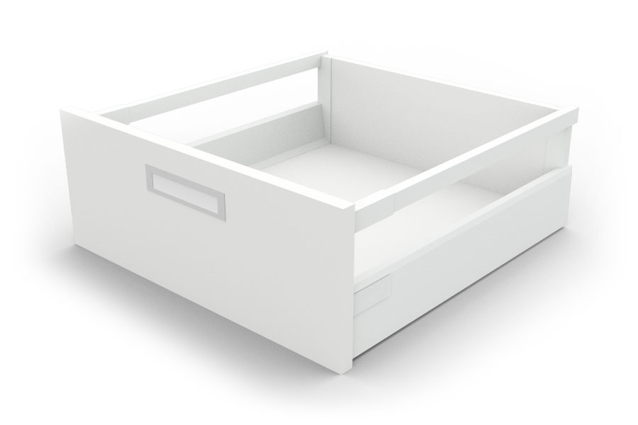 Detailaufnahme einer weißen Stahlzargenschublade Detailaufnahme einer weißen Stahlzargenschublade für Aktenschränke mit Beschriftungsmöglichkeit